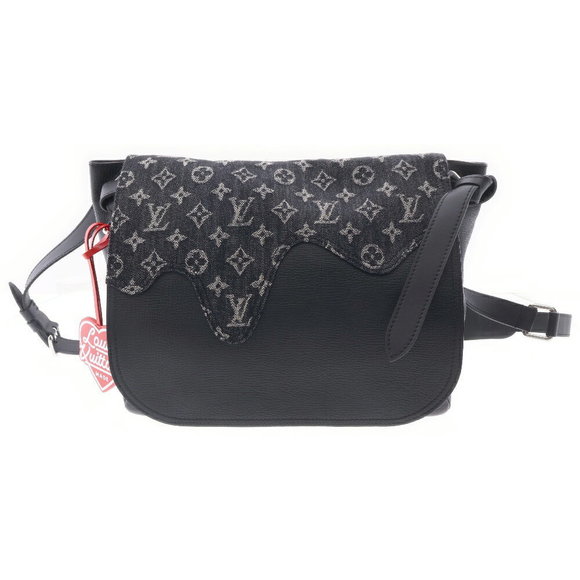 Louis Vuitton NIGO Busa Denim Canvas Calfskin Shoulder Bag Black - Picture 1 of 6